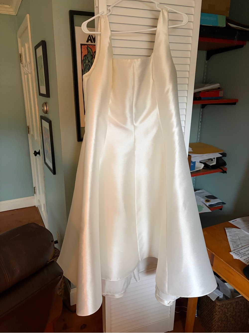 Amsale Ivory Satin Mikado Square Neck High-Low Dress